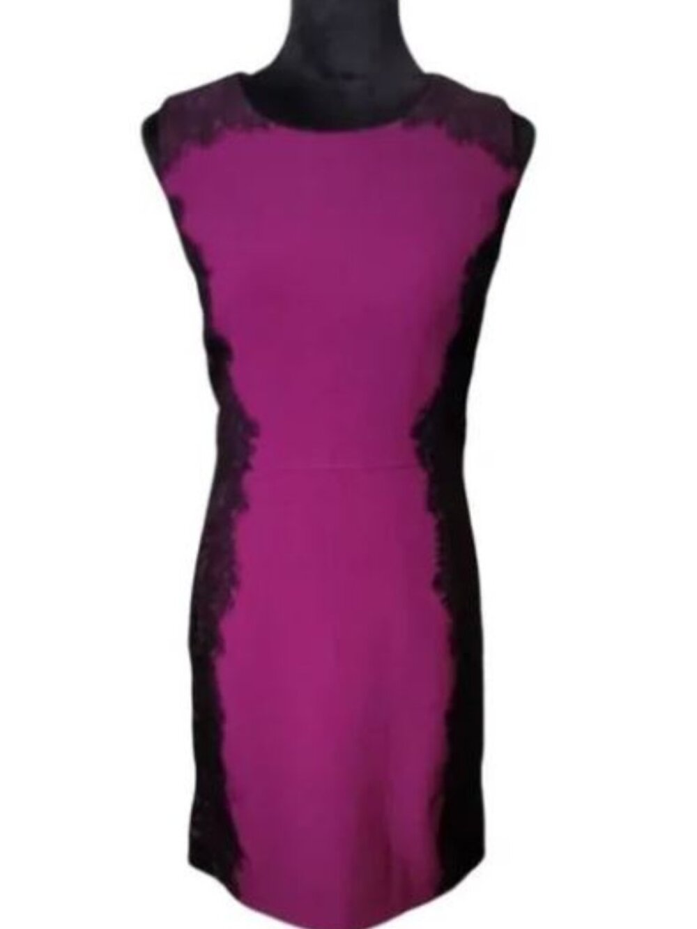 Chetta B Purple Sleeveless Sheath Dress with Black Lace Overlay. Size 6. NWT.